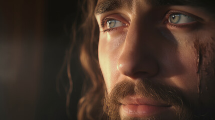 the face of Jesus representing the religion Generative AI