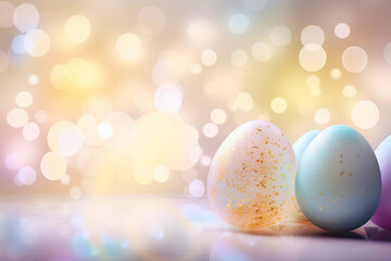 Festive Vibrantly Colored and Intricately Decorated Easter Eggs against a Soft and Vibrant Bokeh Background, Capturing the Joyful and Celebratory Essence of the Easter Season, made with Generative AI