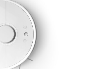 Robot vacuum cleaner on white background top view copy space