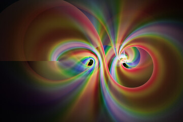 Multicolored rainbow pattern of crooked waves on a black background. Abstract fractal 3D rendering