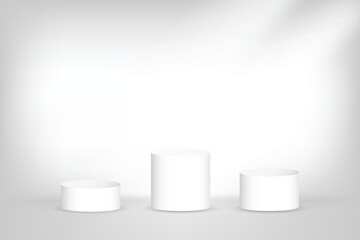 Gray Studio Background With Podium Stage And Sunlight. Minimalist. Vector Illustration