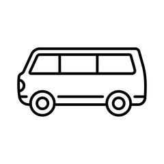 Minibus icon. Minivan. Black contour linear silhouette. Side view. Editable strokes. Vector simple flat graphic illustration. Isolated object on a white background. Isolate.