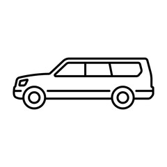 SUV icon. Off-road vehicle. Black contour linear silhouette. Side view. Editable strokes. Vector simple flat graphic illustration. Isolated object on a white background. Isolate.