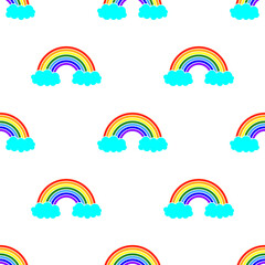 Small rainbows and clouds isolated on white background. Cute seamless pattern. Vector simple flat graphic illustration. Isolated object on a white background. Isolate.