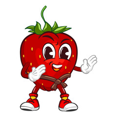 vector illustration of the mascot character of a strawberry practicing karate