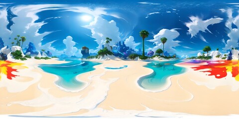 Fototapeta na wymiar Photo of a tropical paradise with palm trees and sandy beach