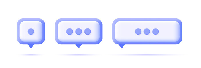 Speech bubbles set isolated on white backgound. 3d realistic icon in plastic cartoon minimal style. Modern vector illustration.