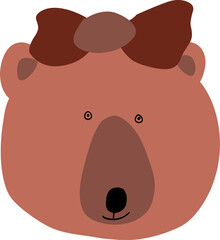 Bear brown with a bow children's drawing.
