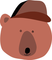 Bear brown in a cap children's drawing.