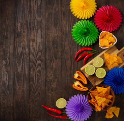 Cinco de Mayo (Fifth of May) Fiesta Celebration Concept on Dark Wooden Background.
