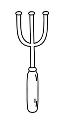 Gardening pitchfork tool. Vector outline illustration