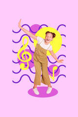 Obraz na płótnie Canvas 3d retro abstract creative artwork template collage of excited smiling positive happy child little girl dancing hands plane wings have fun