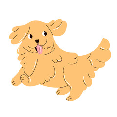 Cute golden retriever puppy isolated on white background. Adorable fluffy little dog running and playing. Happy  funny pet. Flat minimalist vector illustration. Domestic animal.