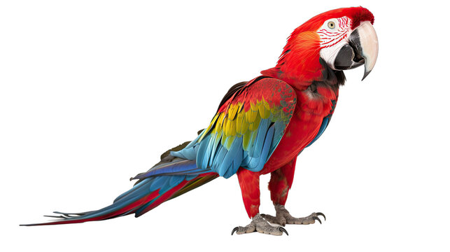Macaw ara parrot isolated on white transparent background png. Generative AI