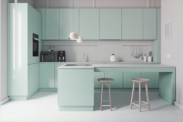 Modern, minimalist, luxury, pastel green, light green, kitchen, matte color