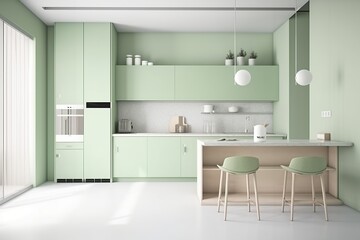 Modern, minimalist, luxury, pastel green, light green, kitchen, matte color