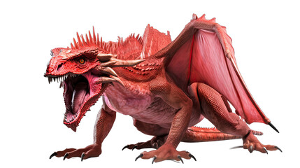 Red dragon isolated on white transparent background png. Generative AI