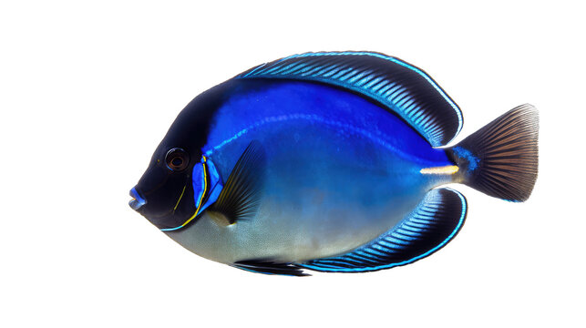 Regal blue tang fish isolated on white transparent background png. Generative AI