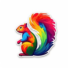 Sitting colorful squirrel. Cut sticker. Generative AI