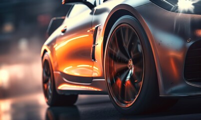  a close up of a sports car on a city street.  generative ai