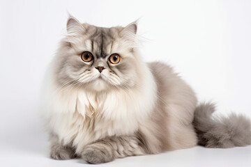 British Longhair Cat On White Background. Generative AI