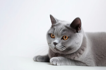 British Shorthair Cat On White Background . Generative AI