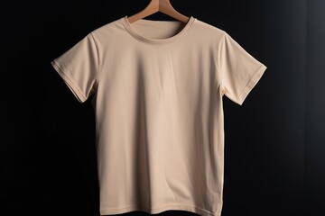 Obraz premium a t - shirt hanging on a hanger against a black background. generative ai
