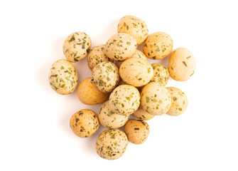 Rice Cracker Ball with Seaweed on a White Background