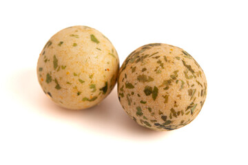 Rice Cracker Ball with Seaweed on a White Background