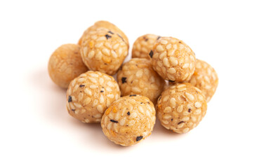 Rice Cracker Ball with Seaweed on a White Background