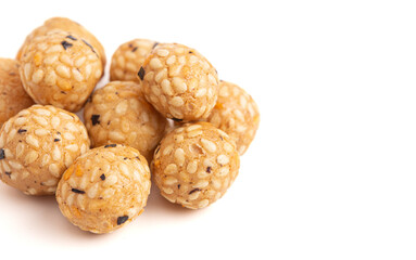 Rice Cracker Ball with Seaweed on a White Background
