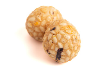 Rice Cracker Ball with Seaweed on a White Background