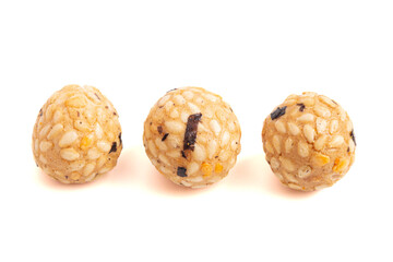Rice Cracker Ball with Seaweed on a White Background