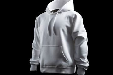  a white hooded sweatshirt with a hoodie underneath it on a black background.  generative ai