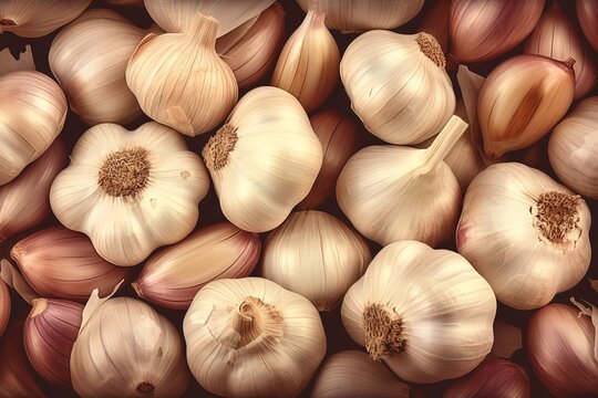  a pile of garlic is shown in this image with a black background.  generative ai