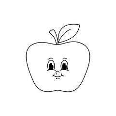Vector cartoon retro mascot monochrome illustration of apple. Vintage style 30s, 40s, 50s old animation. The clipart is isolated on a white background.