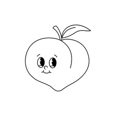 Vector cartoon retro mascot monochrome illustration of peach. Vintage style 30s, 40s, 50s old animation. The clipart is isolated on a white background.