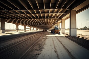 Naklejka premium Highway construction with heavy machinery. Generative AI