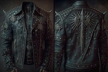 Rugged Biker Jacket With Studs And Zippers. Generative AI