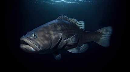 Ugly fish underwater in the deep ocean. Generative AI