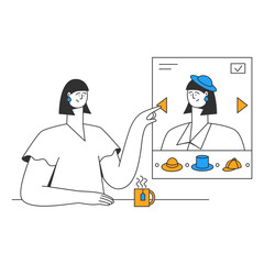 Young lady trying on clothes online