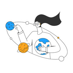 Meta woman chooses planet in virtual reality