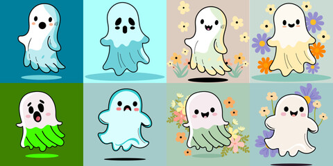 8 Spring and Halloween Ghost Vectors