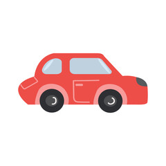 Kids toys, red cartoon kid car. Vector illustration. 