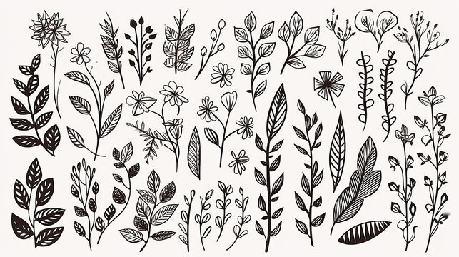 png  floreali vintage , cornici, divisori con fiori, rami e foglie. Elementi verdi alla moda in stile line art. Vettore per etichetta, invito a nozze, carta da parati, intelligenza artificiale