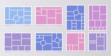 Collage template. Moodboard grid. Mood board banner. Montage photo images. Mosaic pictures album layout. Collection photomontage frames. Scrapbook design of gallery mockup. Vector simple illustration 