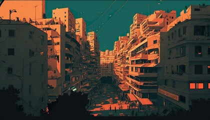 State of Palestine Ramallah cityscape . Creative illustration. (Ai Generate)