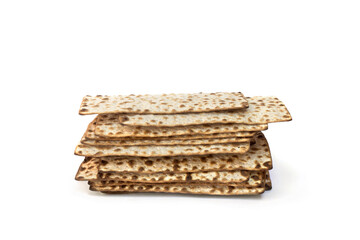 Matzo for passover celebration on a white background