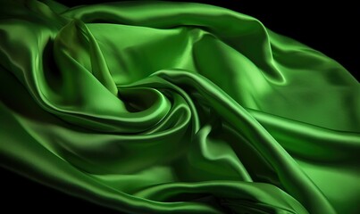  a close up of a green silk fabric on a black background.  generative ai