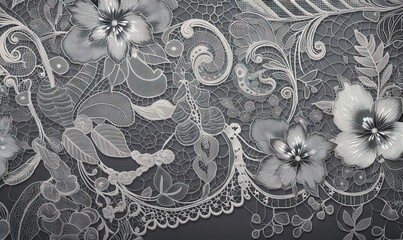  a black and white photo of a lace with flowers on it.  generative ai